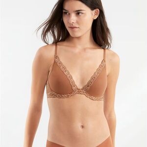 NWT Natori 730023 Feathers Contour Plunge Bra underwire lace Size 32B color glow